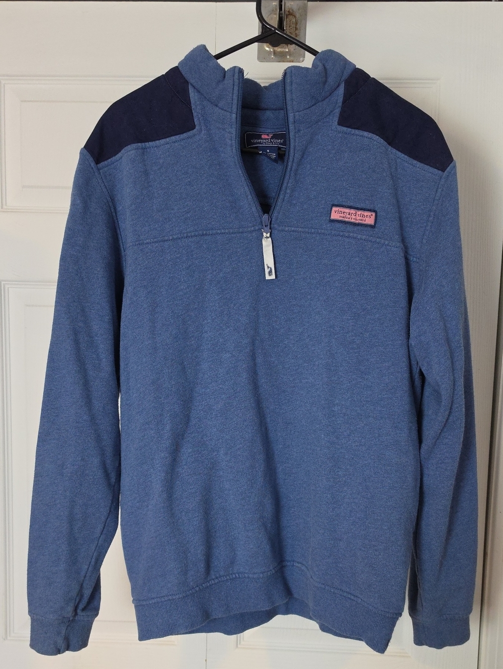 Vineyard Vines Women's Heather Blue Quarter-Zip with Navy Shoulder Panels